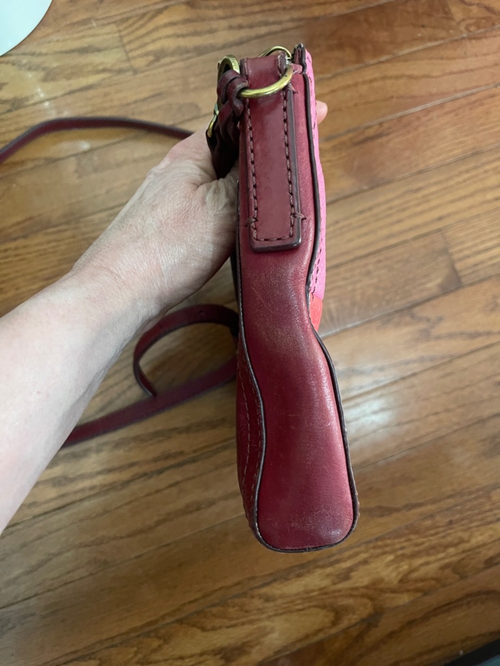 Fossil Emma Patchwork Leather Crossbody in Red, Pink, Orange & Teal With Charm - Picture 9 of 10